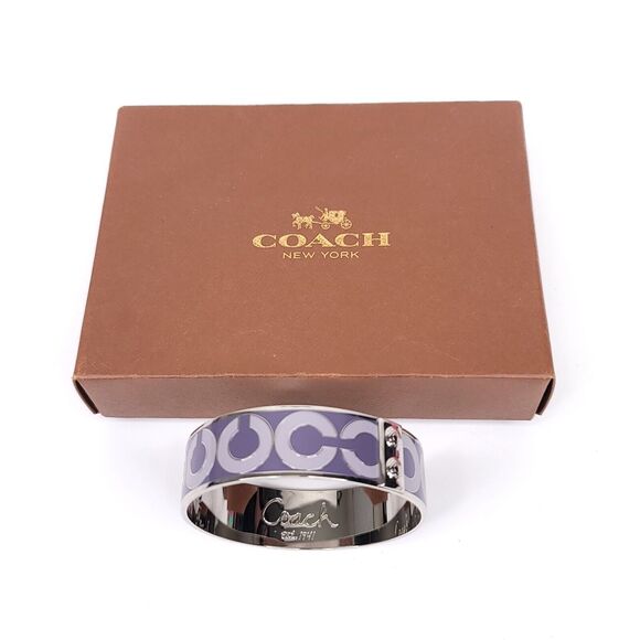 Coach Bracelet Vintage Silver Tone Bangle Signature C Y2K Enamel Womens Gift Box - Picture 1 of 10